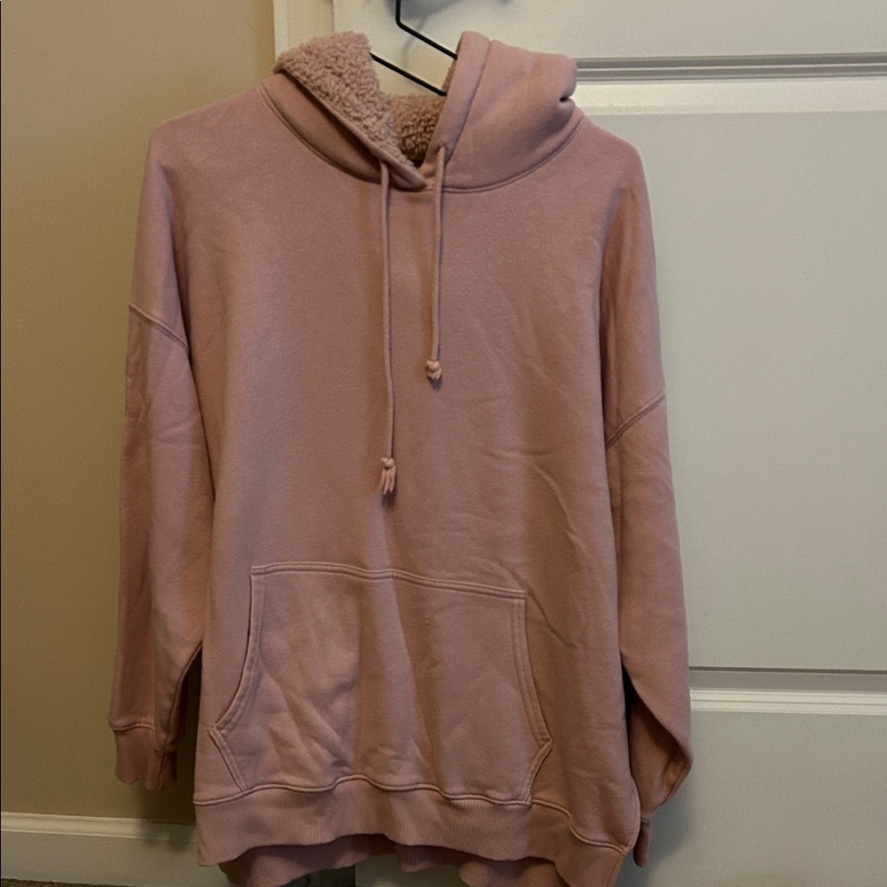 AE Oversized Pink Sherpa-Lined Hoodie